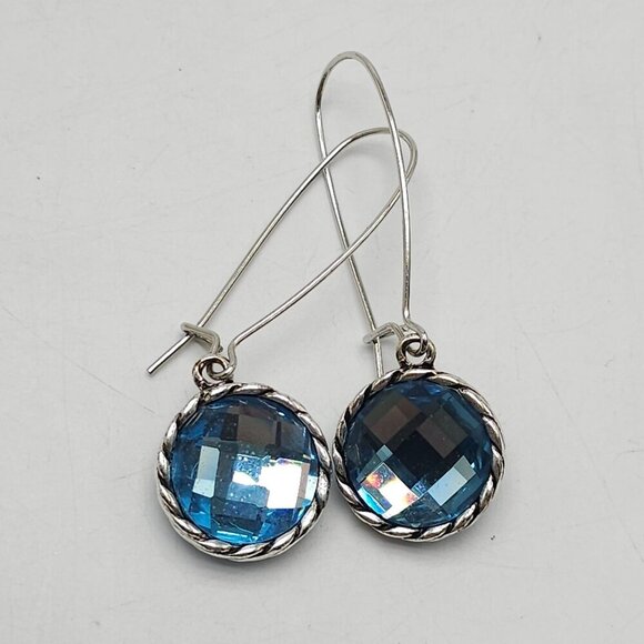 Silver Tone Blue Acrylic Crystal Faceted Drop Earrings - Picture 4 of 5